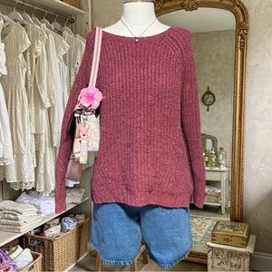 American Eagle Outfitters Maroon Crew Neck Sweater Relax Fitted